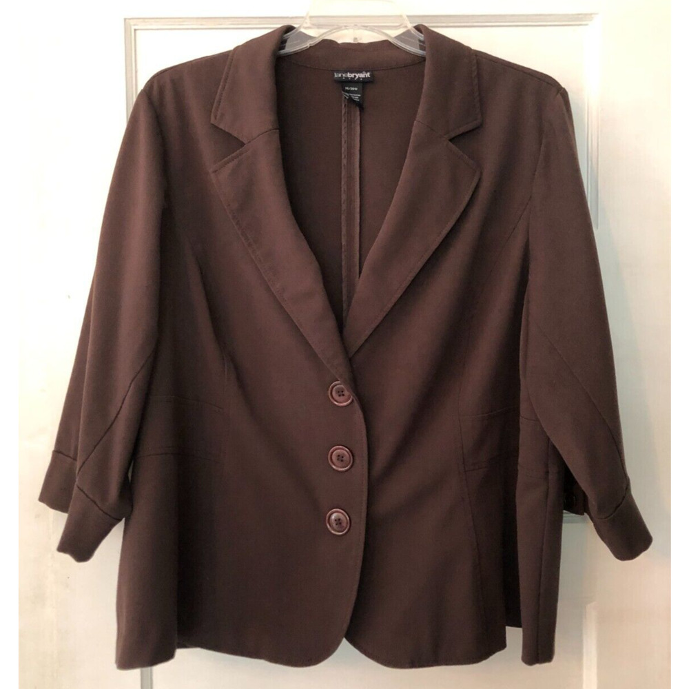 Lane Bryant, Women's Blazer, 26/28W, 3 Button, Brown, 3/4 Sleeves